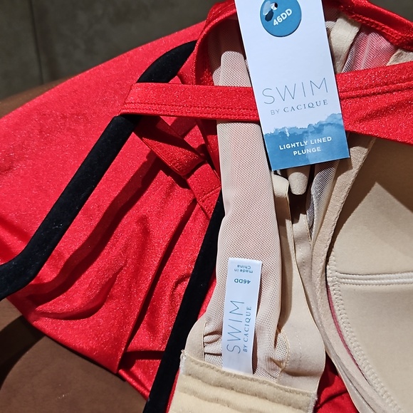 Swim By Cacique Lane Bryant Lightly Lined Plunge Underwire Swim Tankini Top Red - Picture 3 of 4